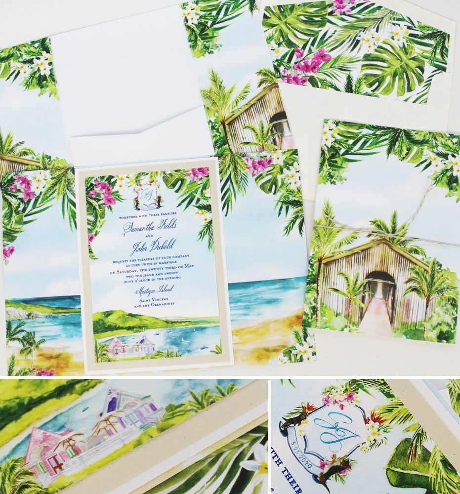 Watercolor Tropical Island Wedding Invitation