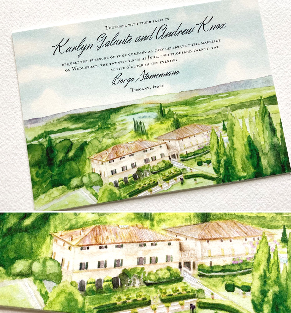 Watercolor Tuscany Wedding Invitations