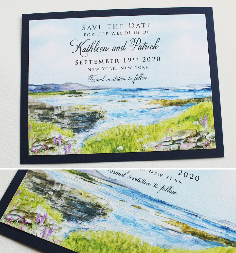 Watercolor Coastal Landscape Wedding Save the Date