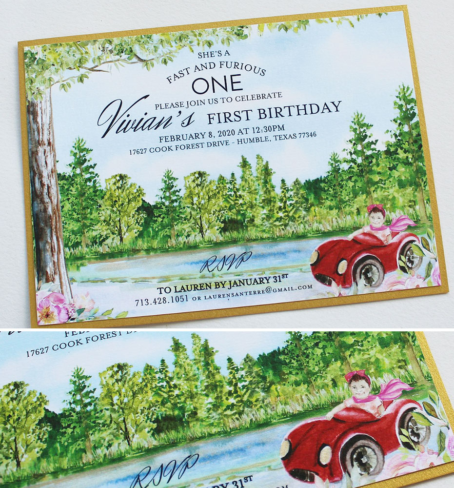Custom Illustrated First Birthday Party Invites