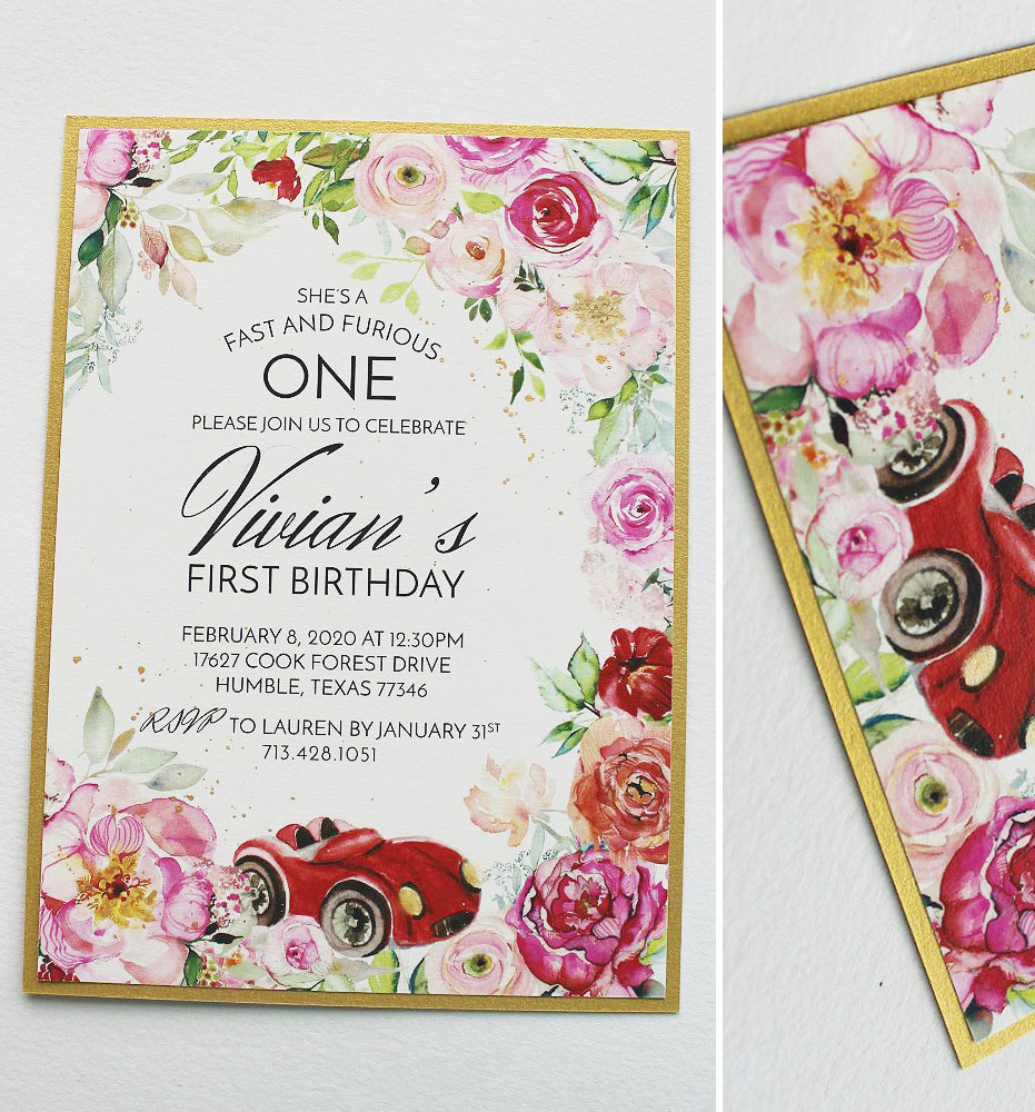 Watercolor Floral First Birthday Party Invitations