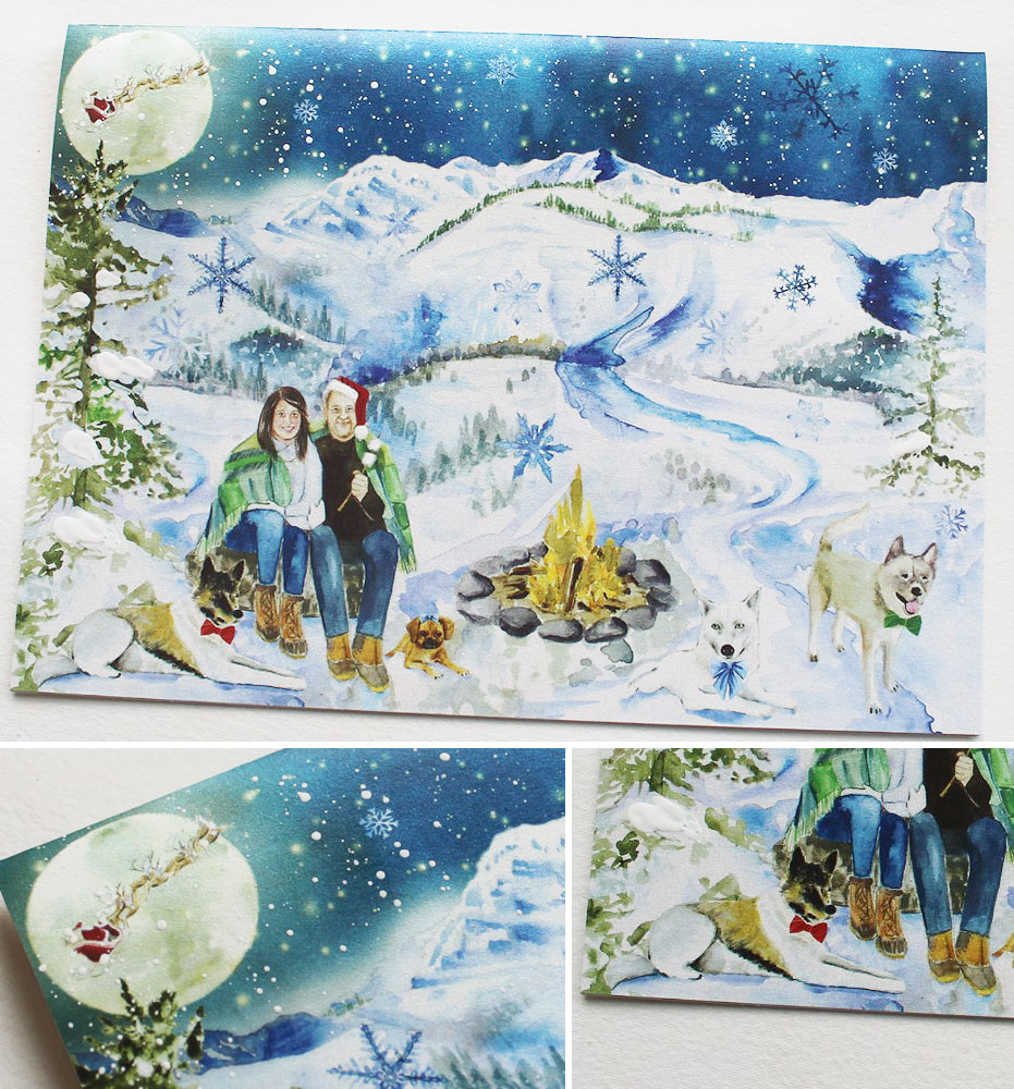 Watercolor Winter Landscape Christmas Card