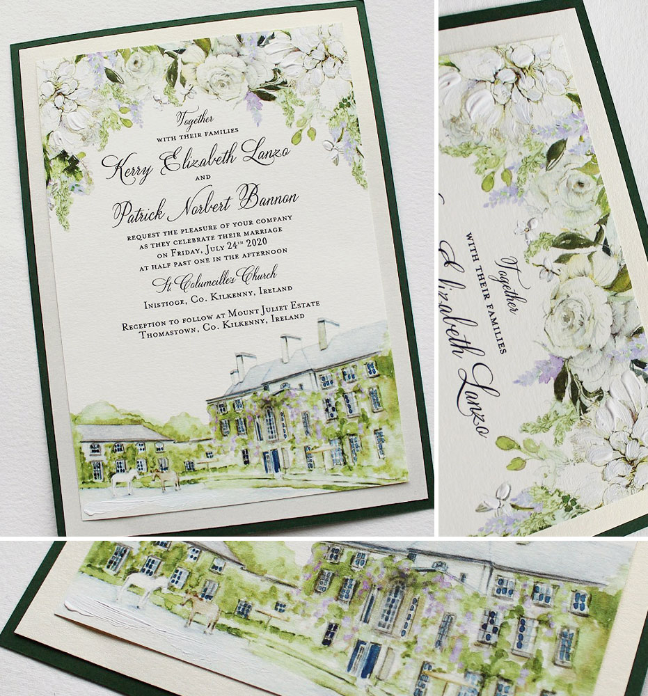 Custom Ireland Venue Illustration Wedding Invitations