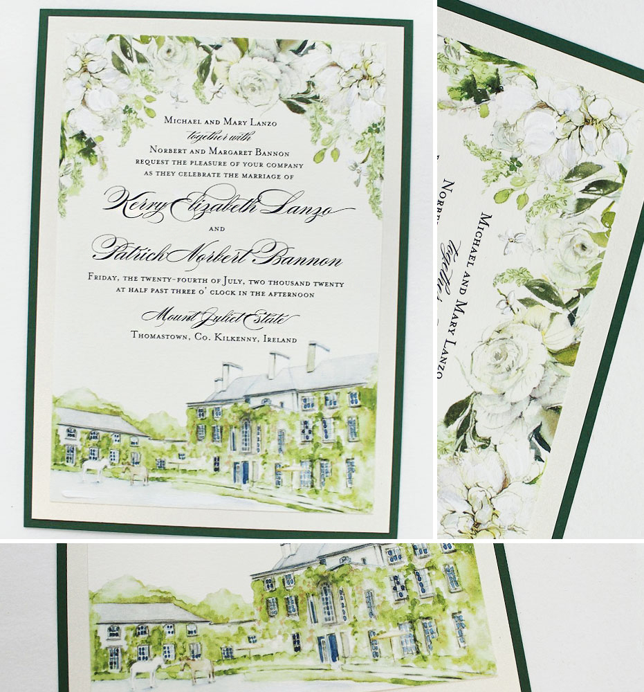 Custom Ireland Venue Illustration Wedding Invitations