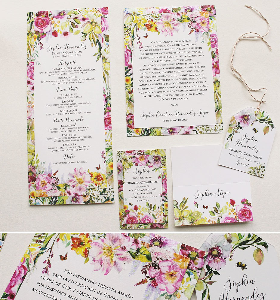 Watercolor Floral First Communion Stationery