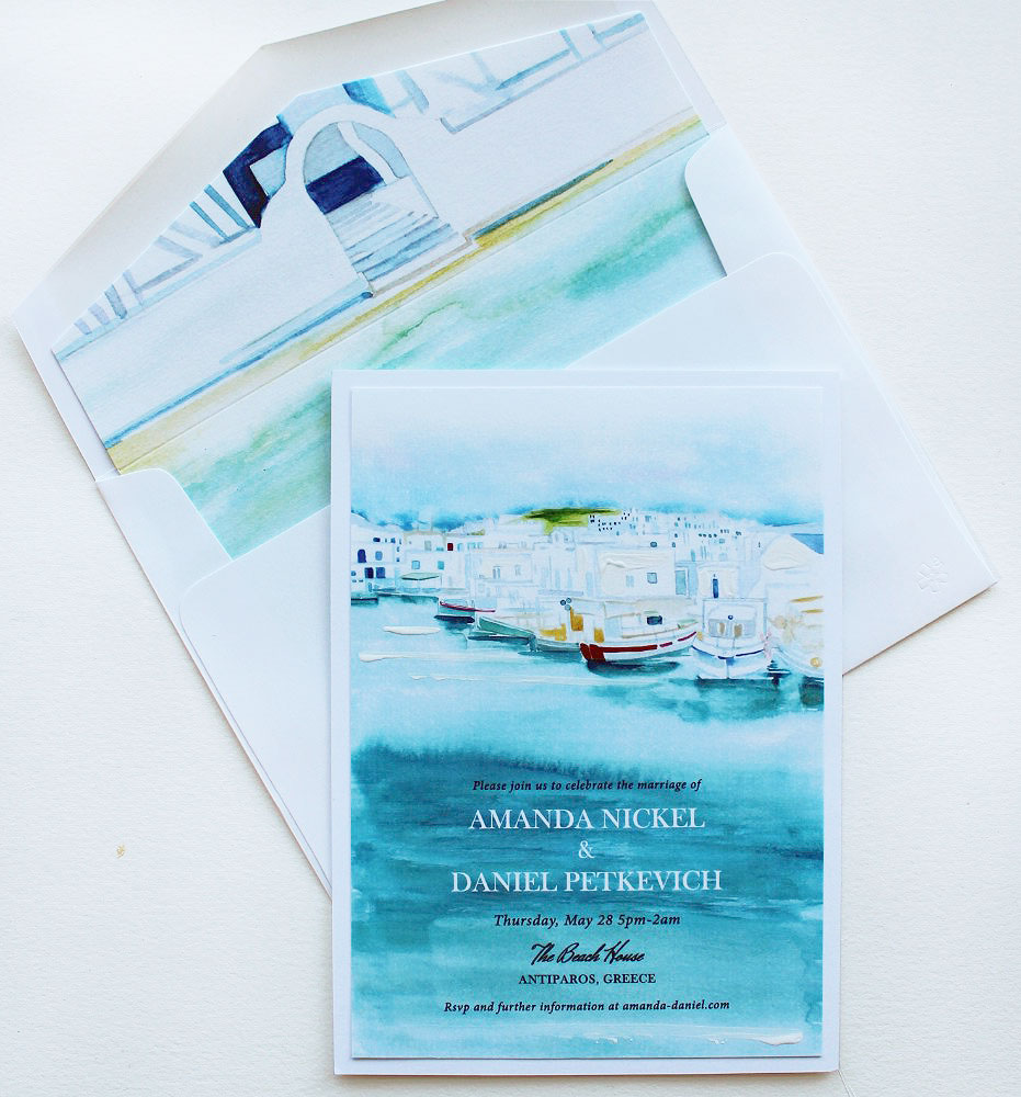 Watercolor Greece Wedding Invitations
