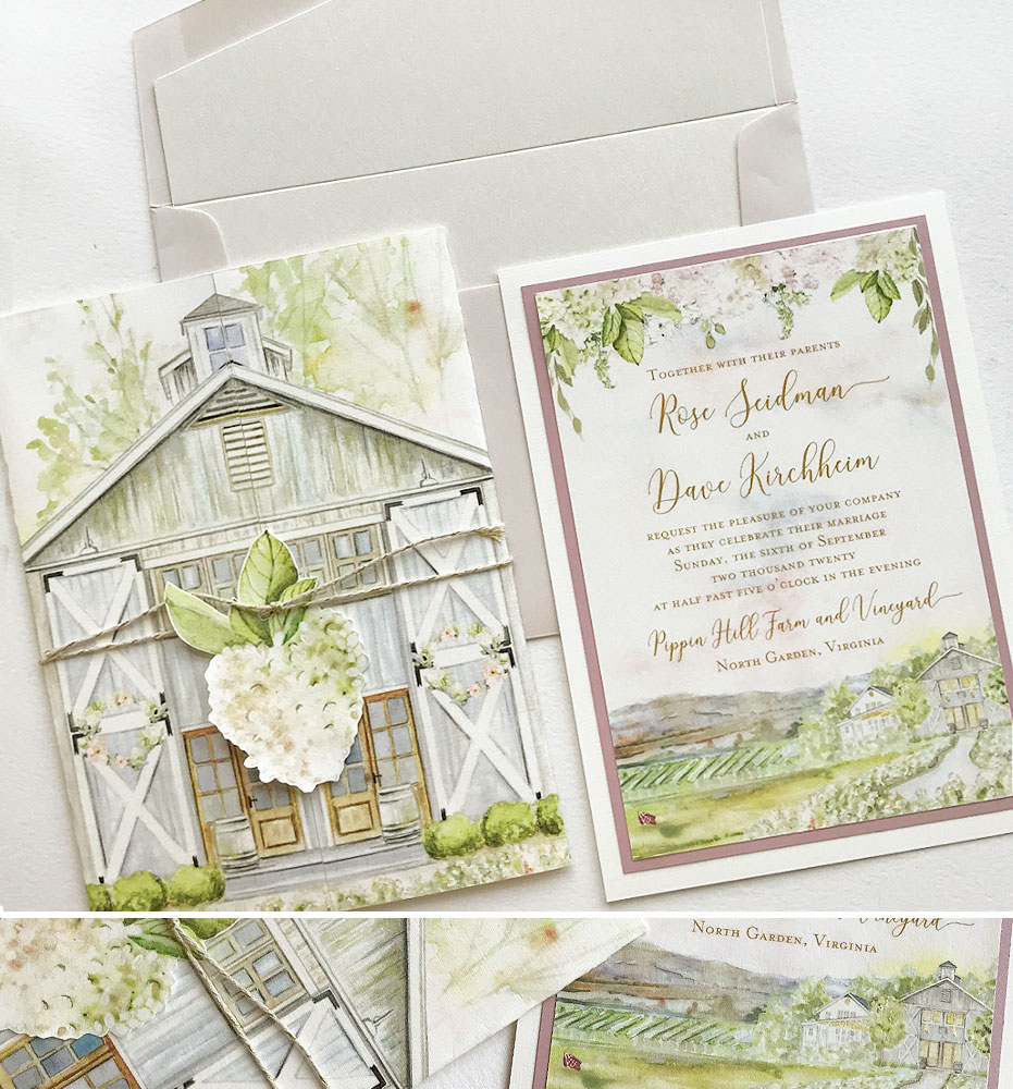 Watercolor Vineyard Landscape Wedding Invitations