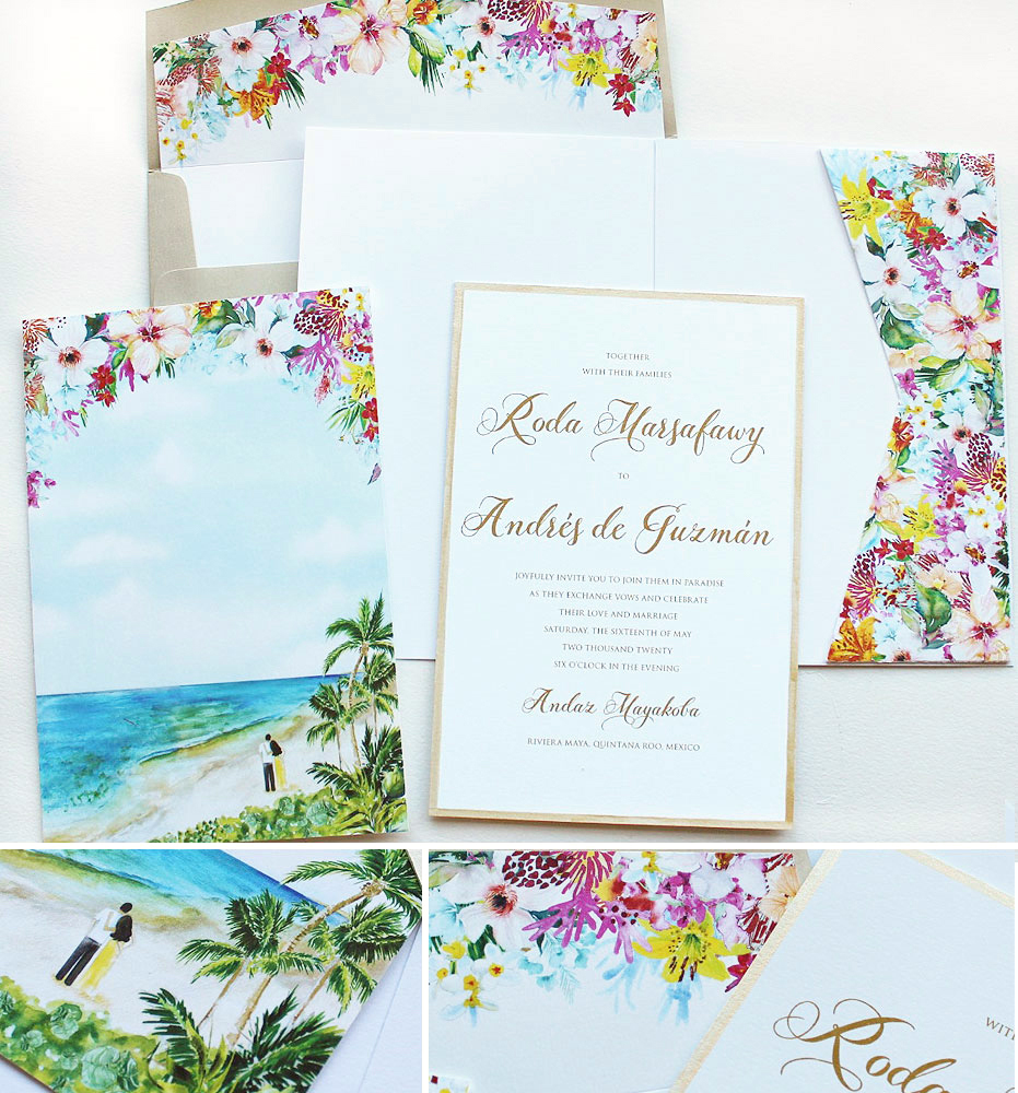 Bright Tropical Floral Wedding Invitations