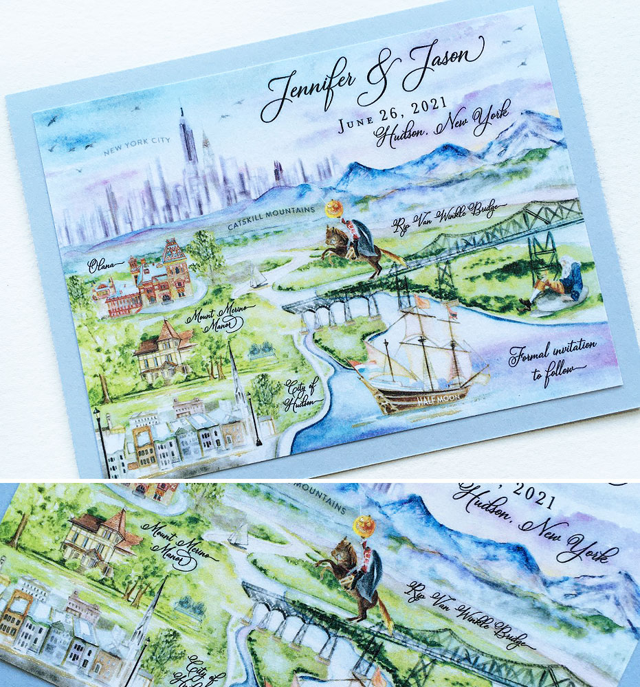 Watercolor Map Wedding Save the Date