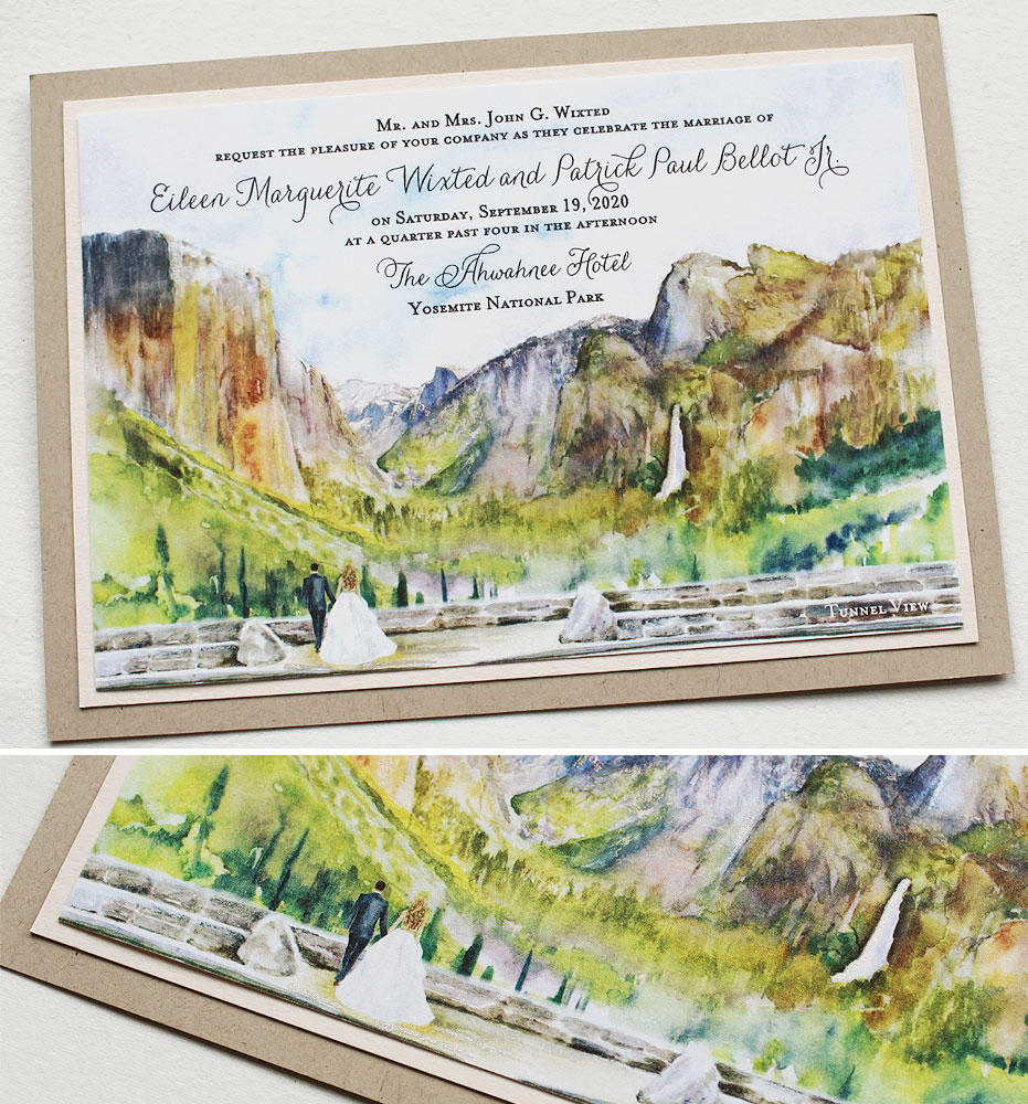 Watercolor Yosemite Landscape Wedding Invitations
