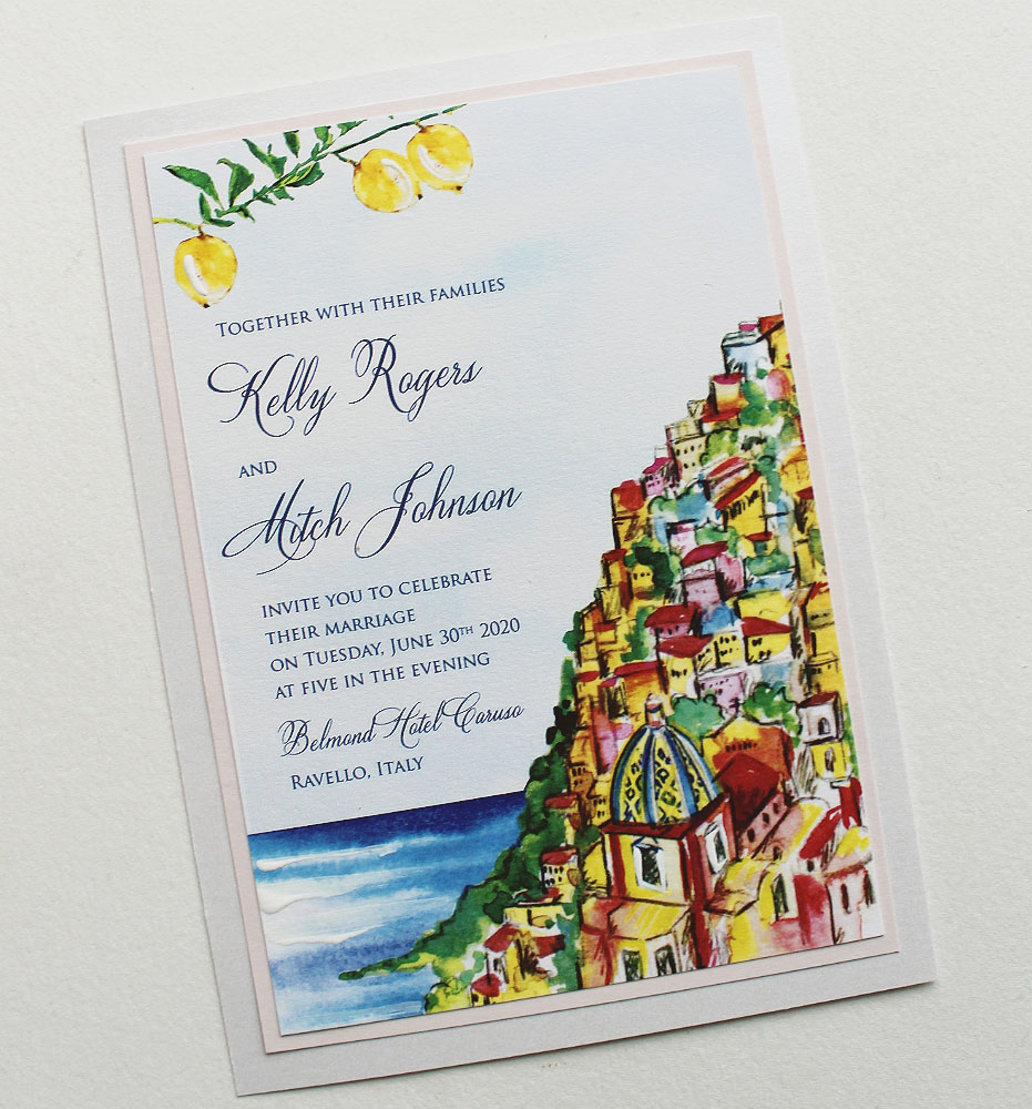 Watercolor Amalfi Coast Wedding Invitations