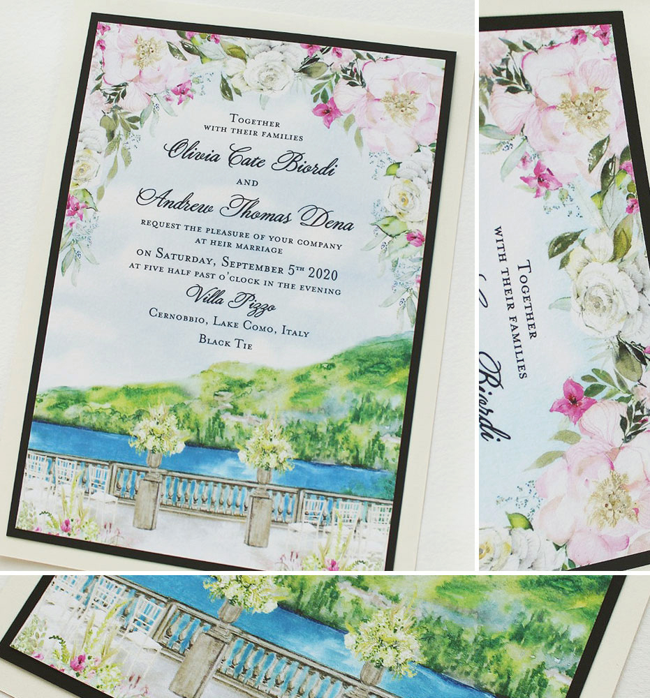 Watercolor Villa Pizzo Wedding Invitations