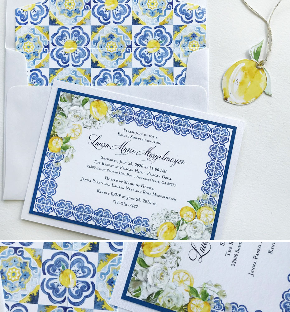 Italian Tile and Lemon Bridal Shower Invitations