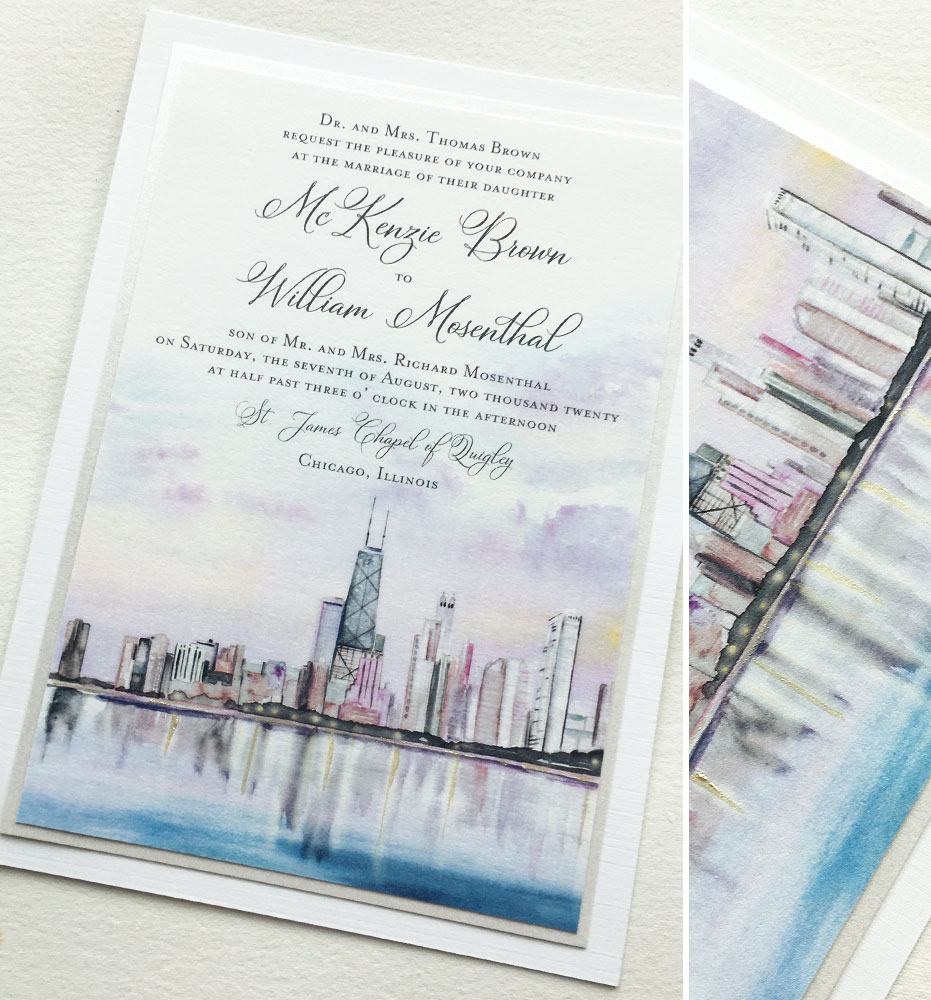 Custom Illustrated Chicago Wedding Invitations