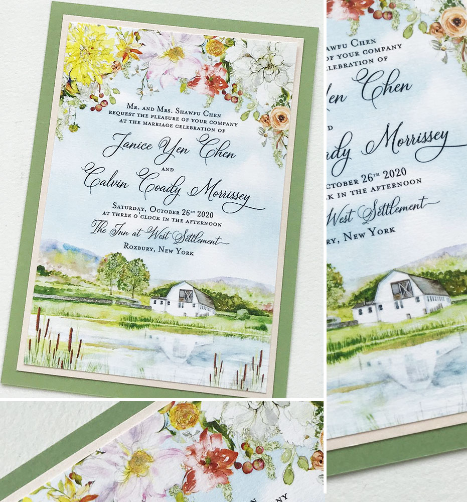 Custom Farm Venue Illustration Wedding Stationery