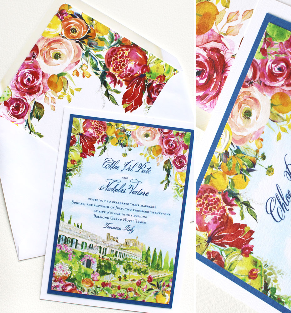 Bright Watercolor Sicily Wedding Invitations