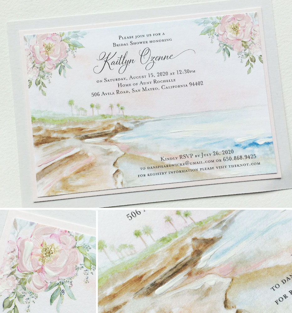 Soft Watercolor Beach Landscape Bridal Shower Invitation