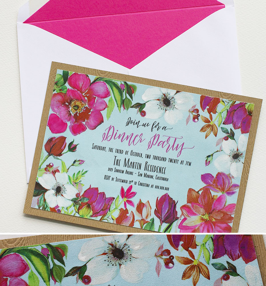 Hand Painted Fuchsia Floral Invitations