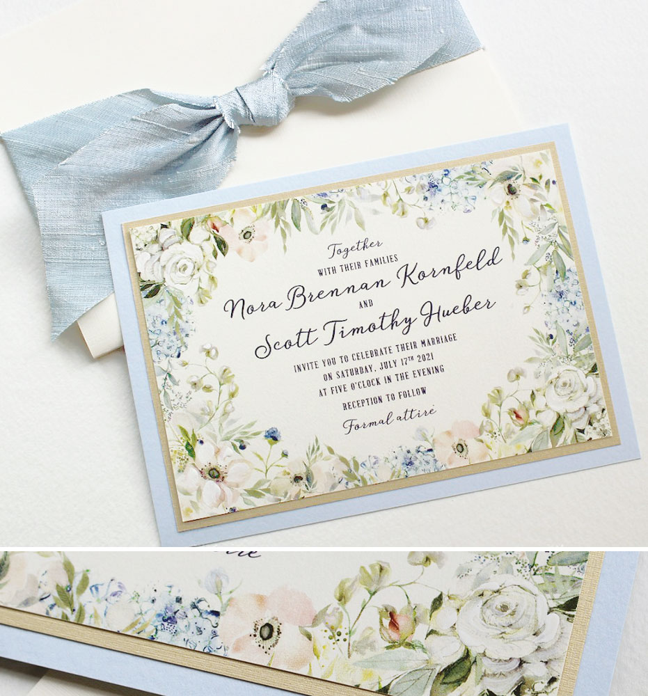 Soft Blue and White Floral Summer Wedding Invitations