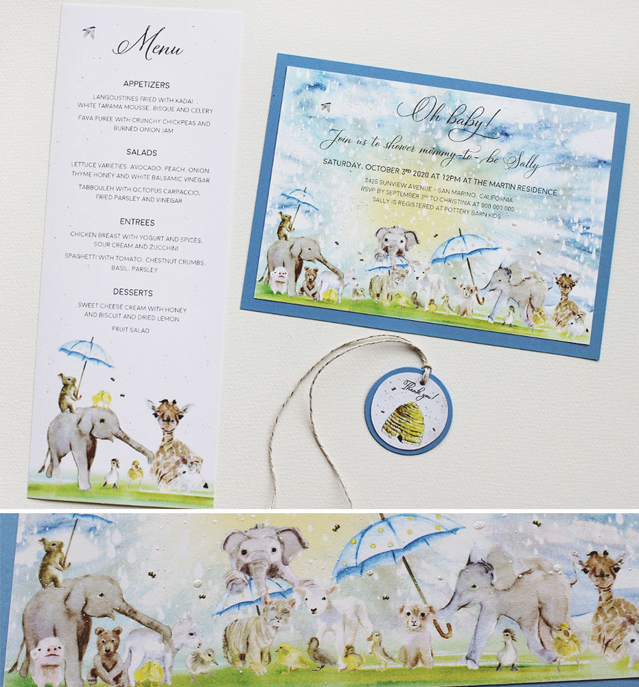 Watercolor Animal Baby Shower Invitations