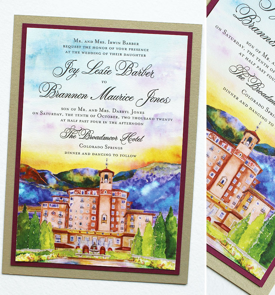 Watercolor Mountain Landscape Wedding Invitations