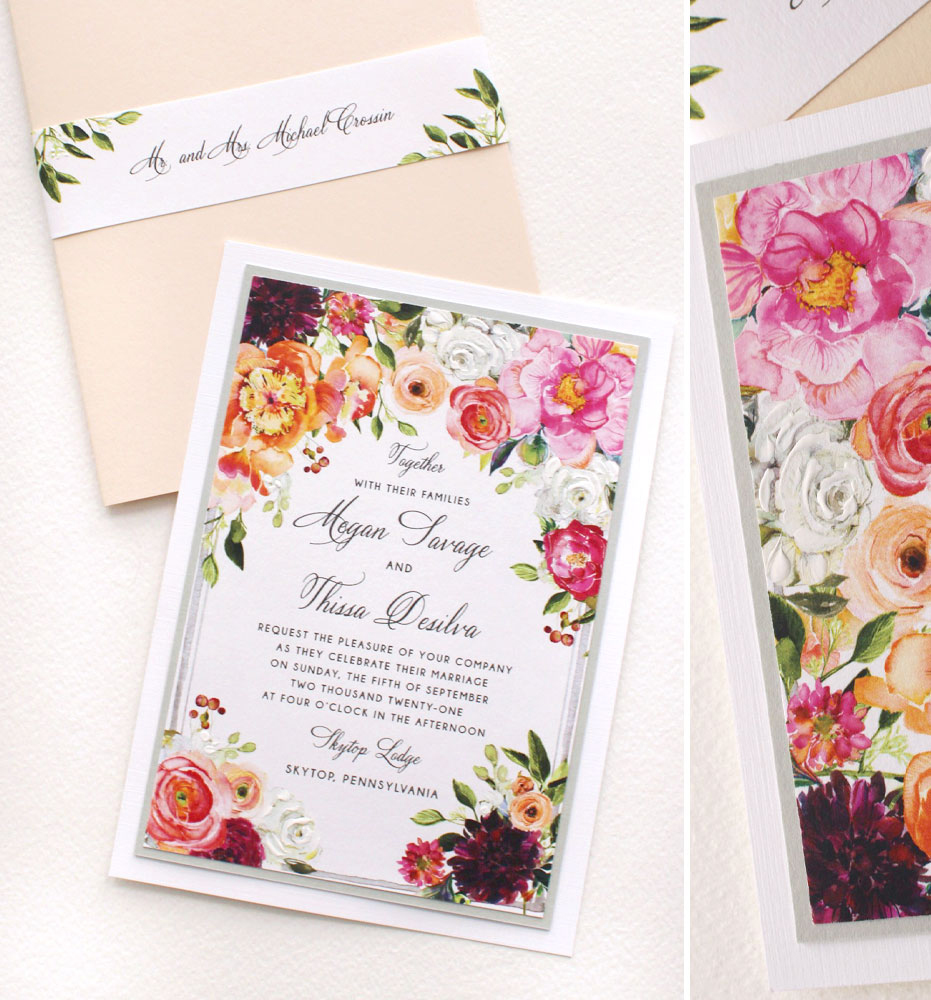 September Watercolor Floral Wedding Invitations Skytop Lodge Floral Wedding Invitations