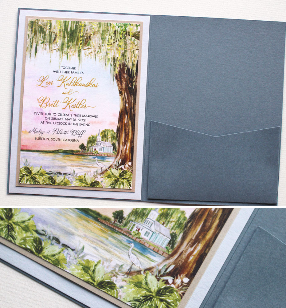 Low Country Watercolor Wedding Invitations