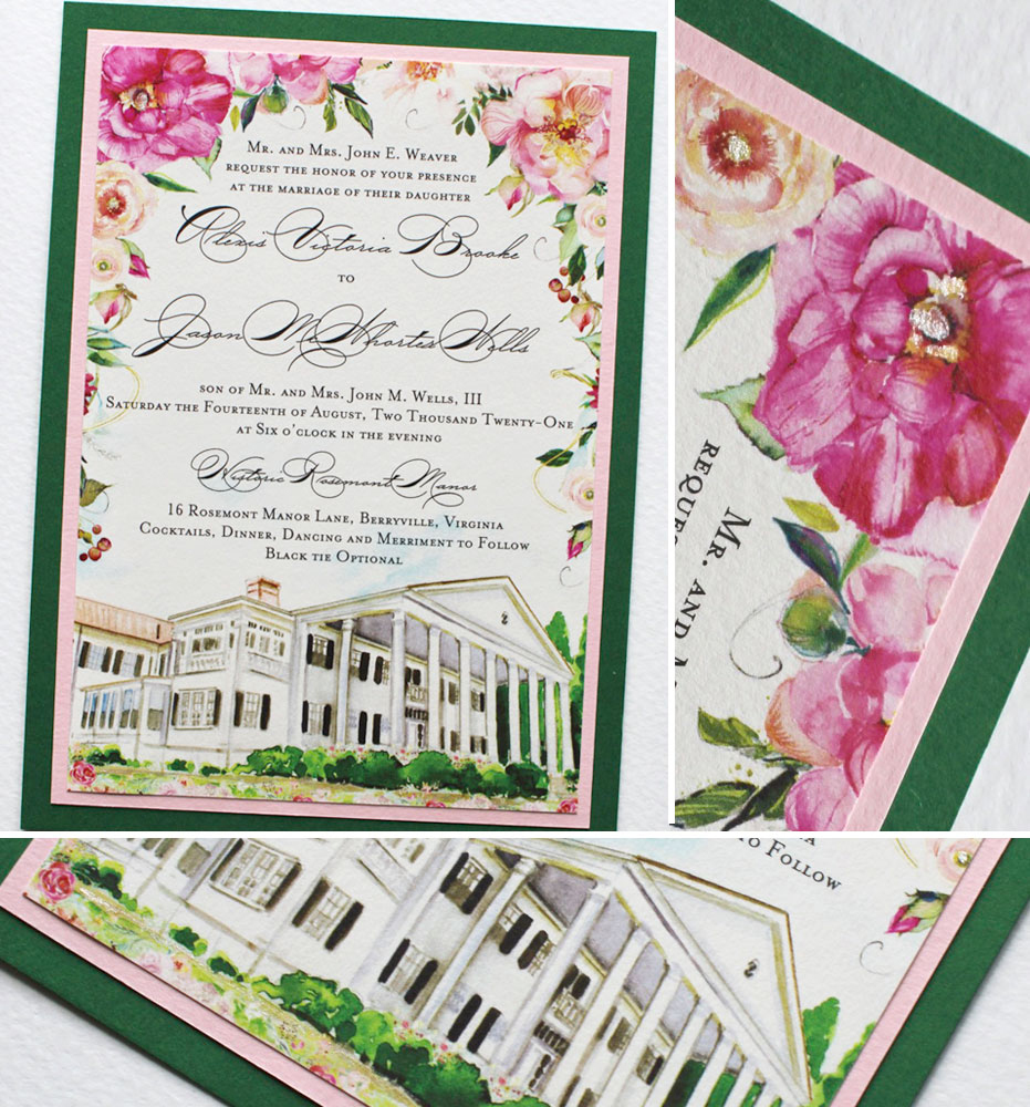 Rosemont Manor Pink Floral Wedding Stationery
