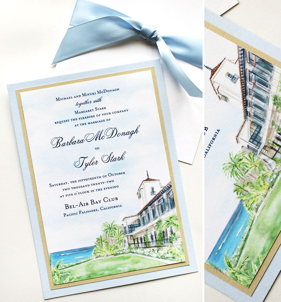 Bel Air Bay Club Watercolor Wedding Invitations