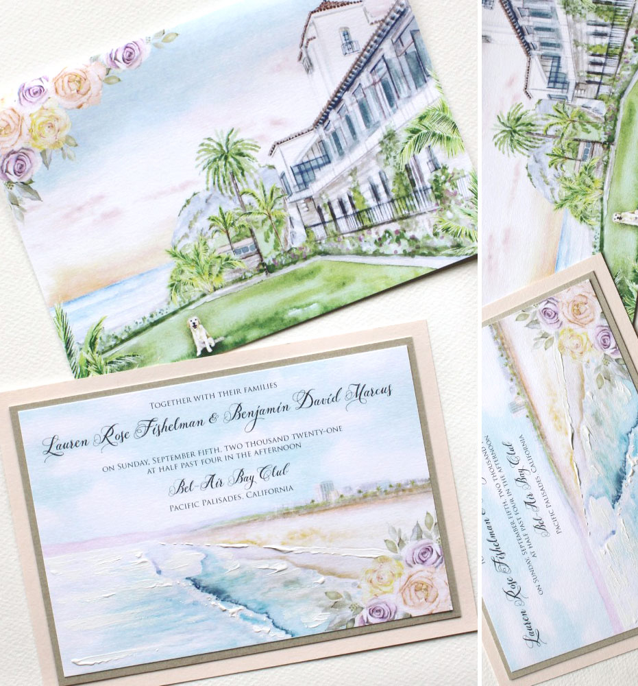 California Watercolor Coastal Wedding Invitations