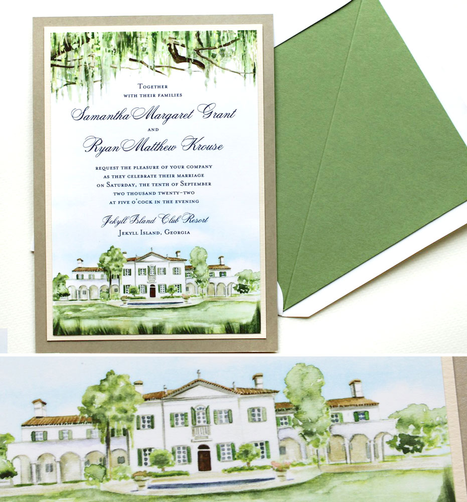 Custom Venue Illustration Wedding Invitations