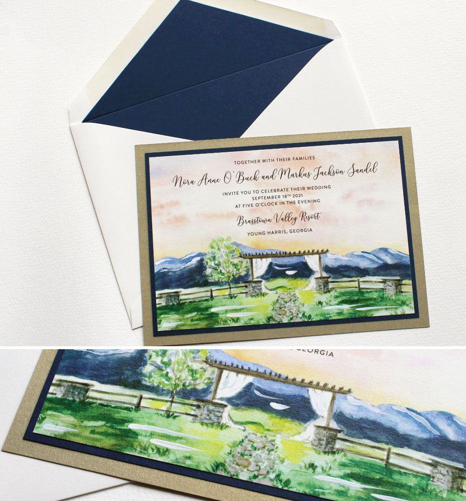 Watercolor Brasstown Valley Resort Landscape Wedding Invitations