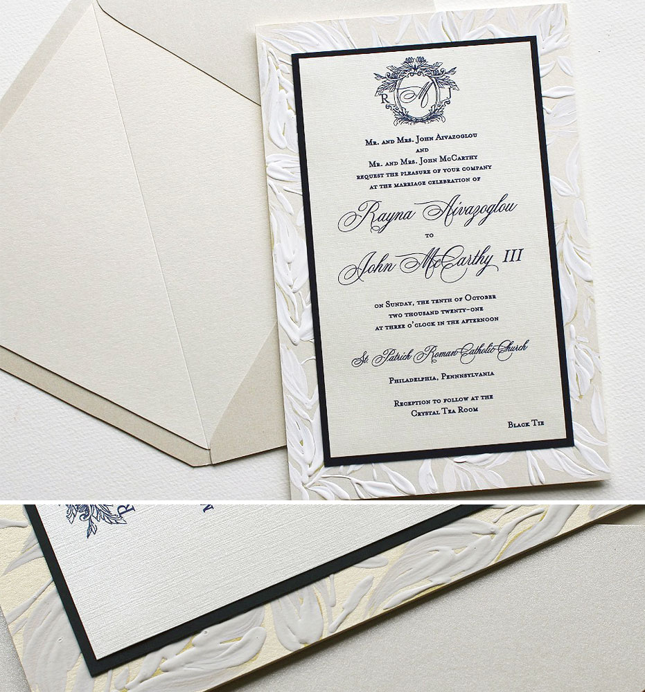 Hand Painted Elegant Black Tie Wedding Stationery