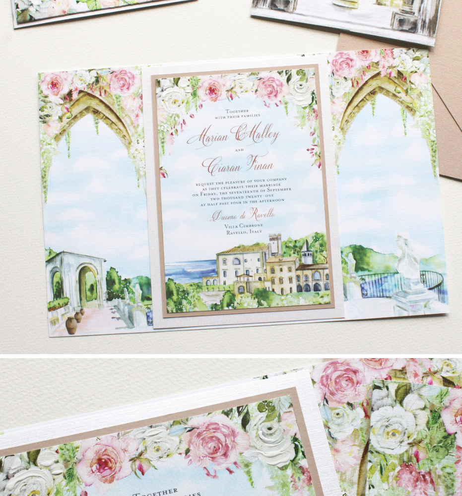 Watercolor Italian Landscape Wedding Invitation