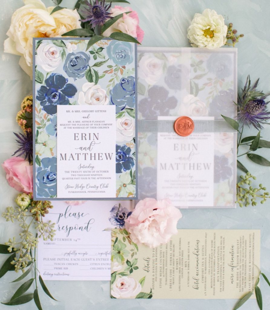 Blue Floral Wedding Stationery