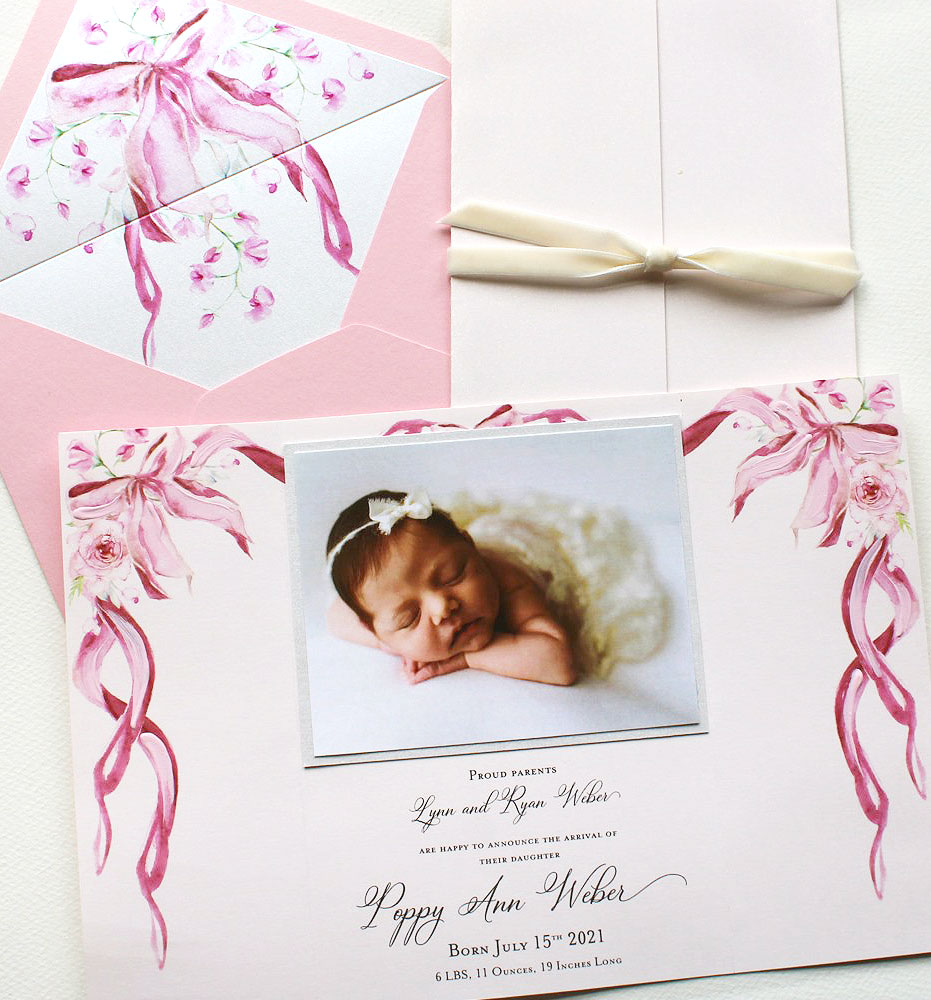 Pink Ribbon Baby Girl Announcements