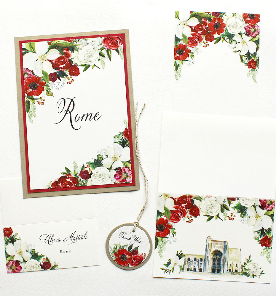 Red Autumn Floral Wedding Invitations
