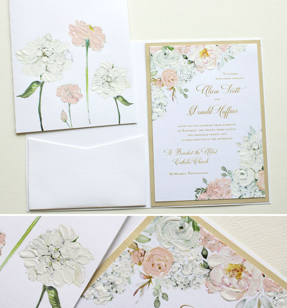 Hand Painted Peach Floral Wedding Stationery 