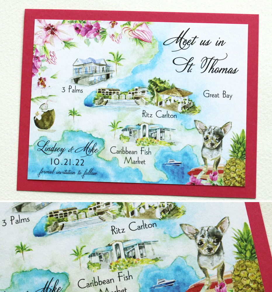 St Thomas Watercolor Map Save the Date
