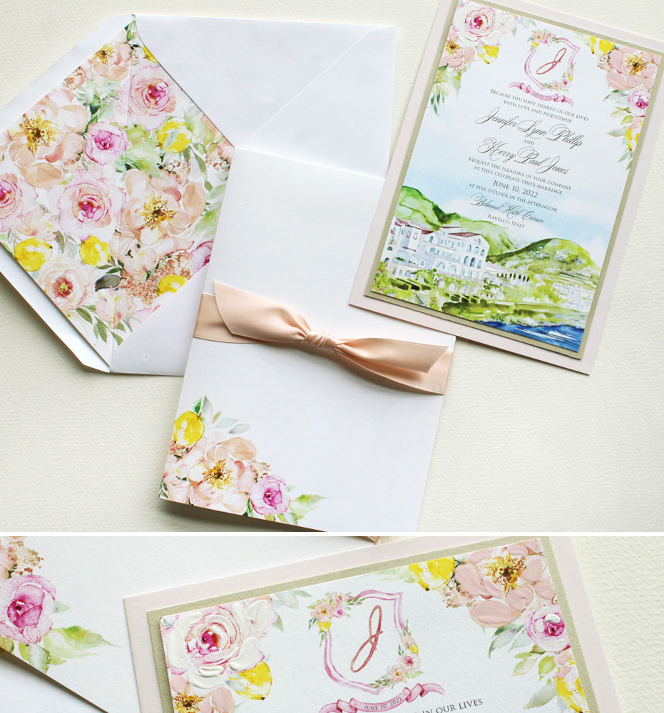 Pink Floral Italy Wedding Invitations