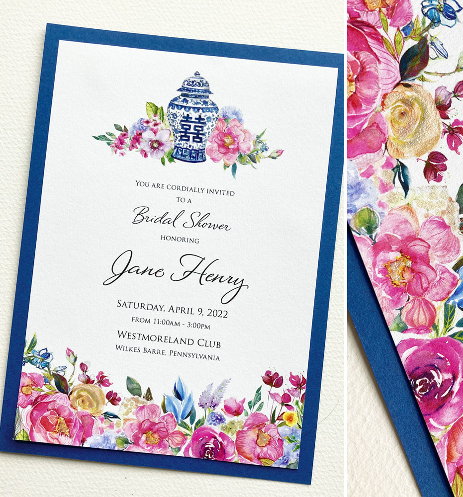 Blue and White Floral Wedding Invitations