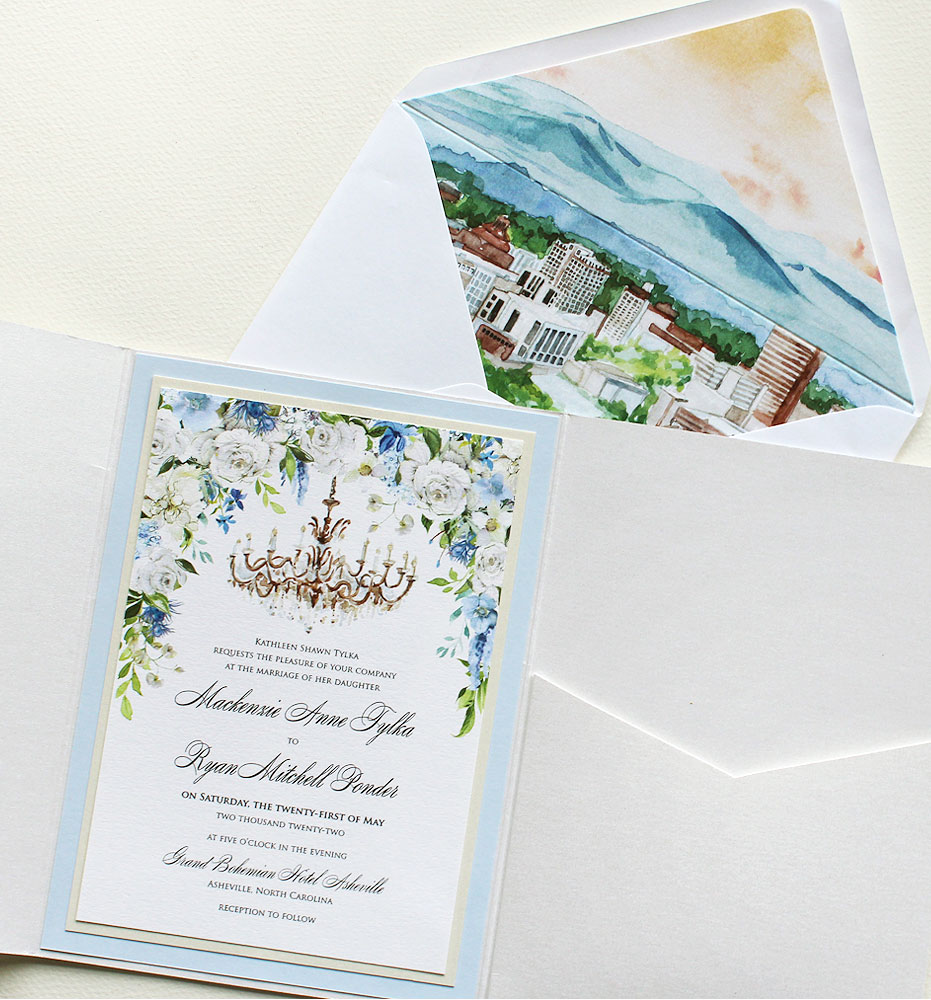 Blue and White Watercolor Floral Wedding Invitations