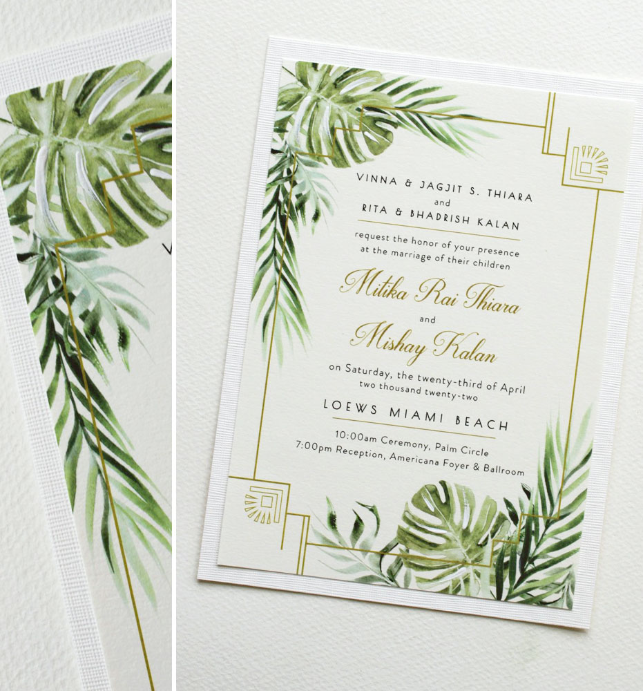 Palm Leaf Miami Wedding Invitations