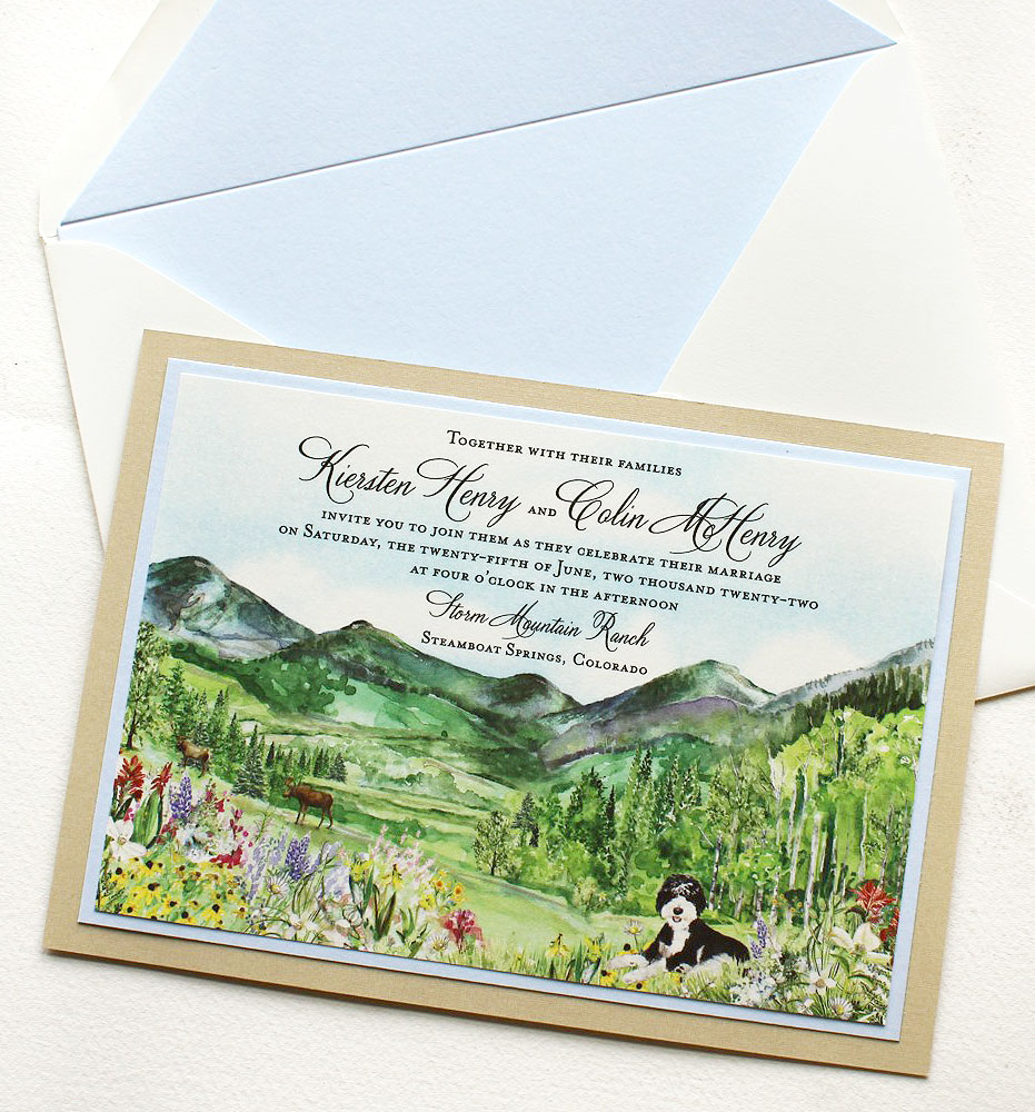 Watercolor Colorado Mountains Wedding Invitations