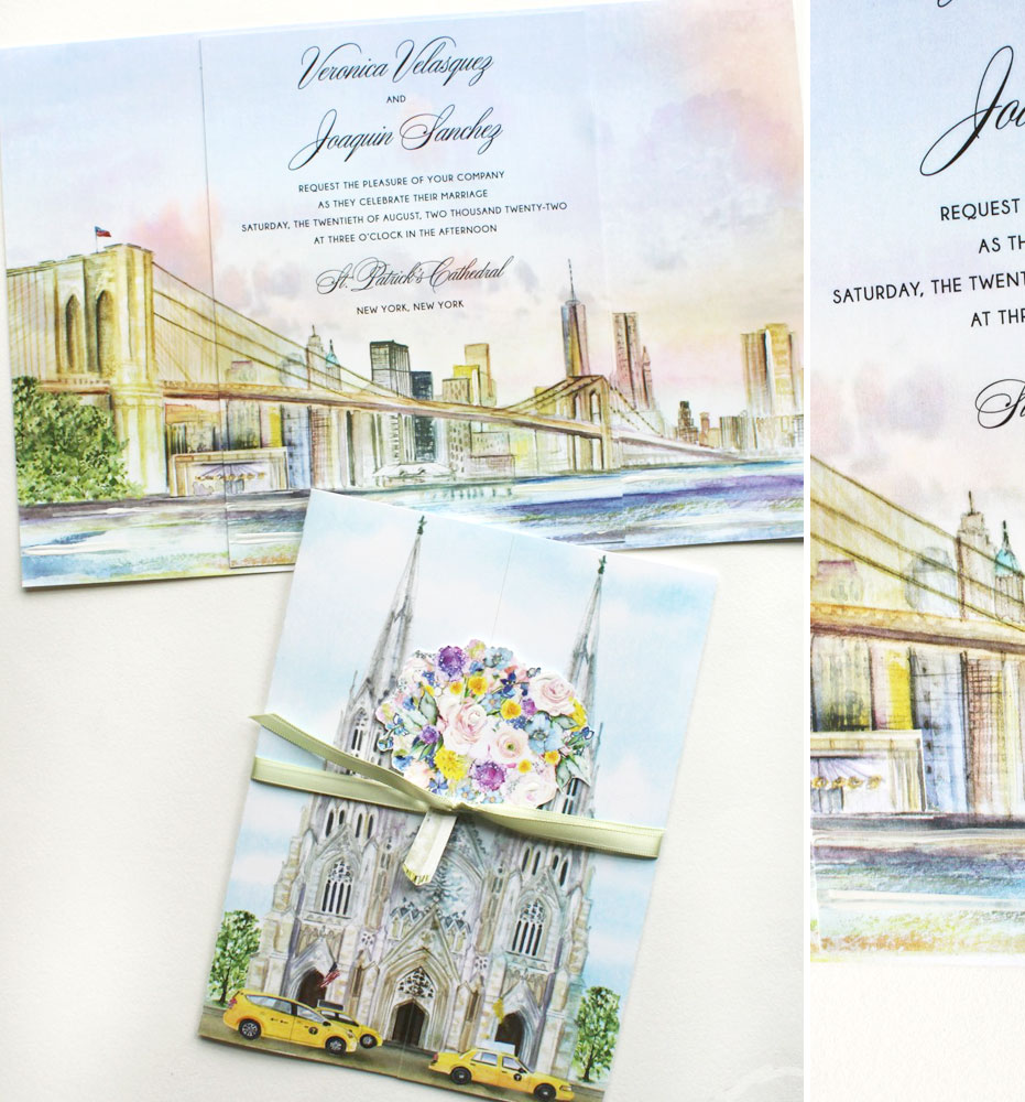 Watercolor New York City Wedding Invitations