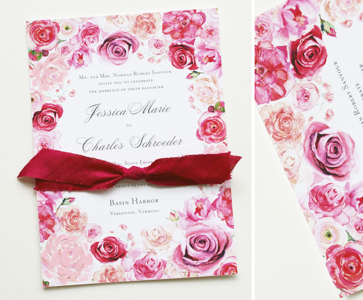 Fuchsia Floral Wedding Invite