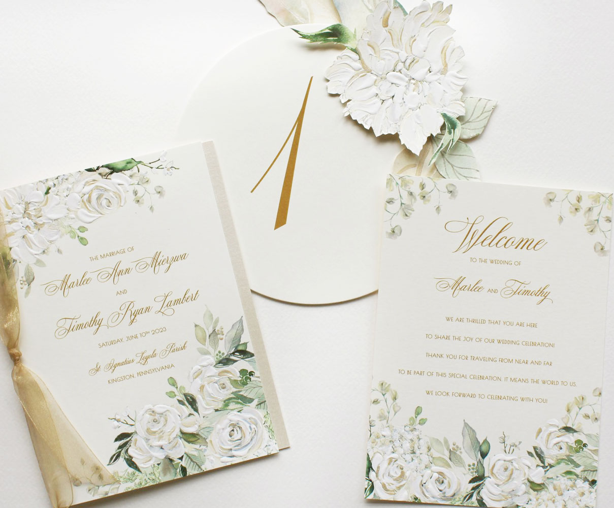 Hand Painted White Floral Wedding Stationery
