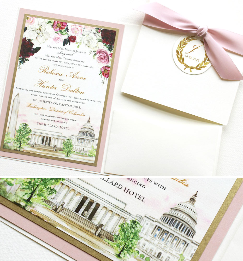 Washington DC Watercolor Wedding Invitations