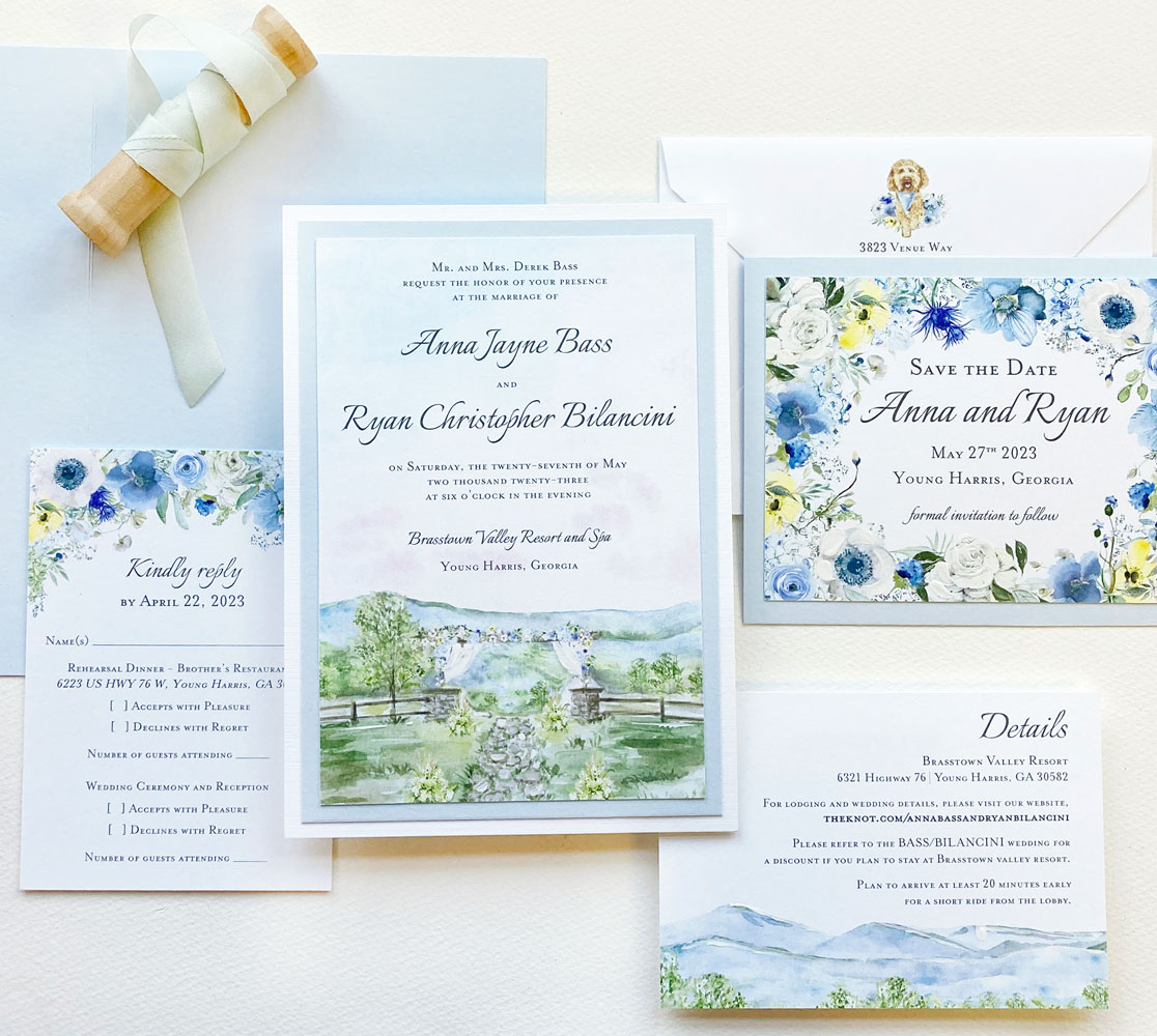 Soft Blue Floral Wedding Stationery
