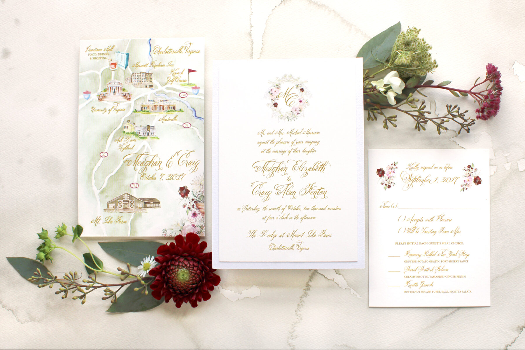 Classic Floral Monogram Wedding Invitations
